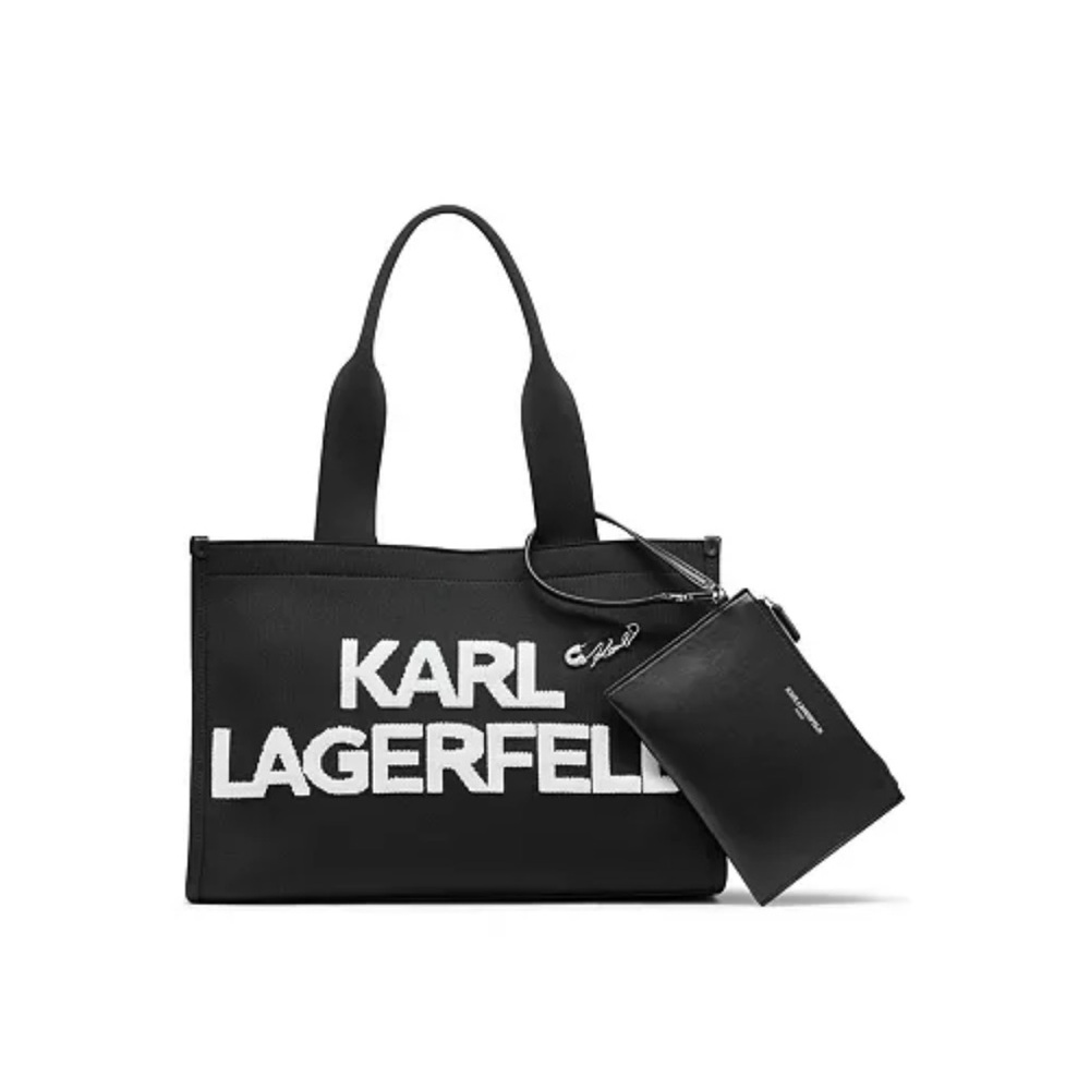 Karl Lagerfeld Black and White Logo Tote with Pouch